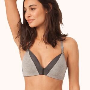 Lively The All-Day Deep V No-Wire Heather Grey T-shirt Bra Size 38DD